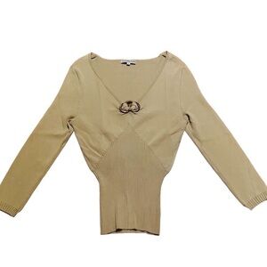 Hannah Jones New York 60'S Cropped Green Knit Top with Wood Accents